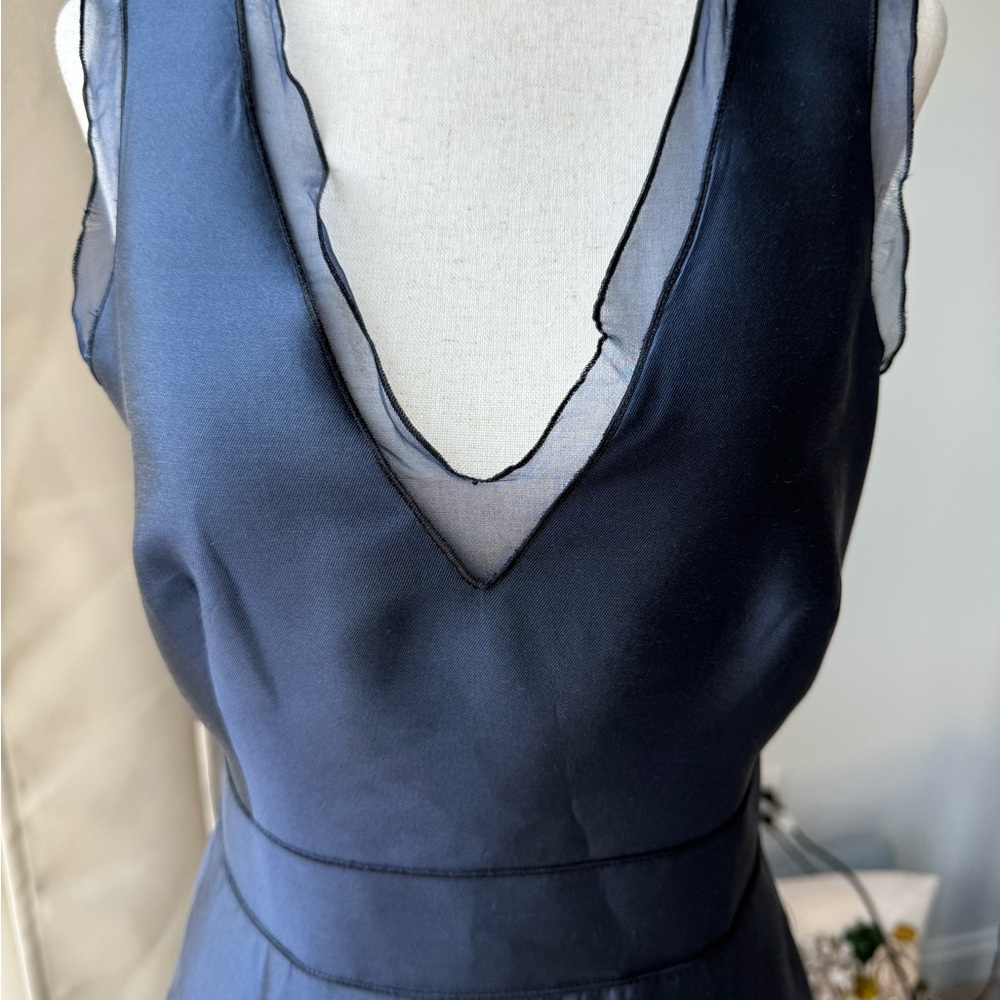 Carolina Herrera Midnight Navy V-Neck Ruffle-Hem Midi Dress - Picture 5 of 14